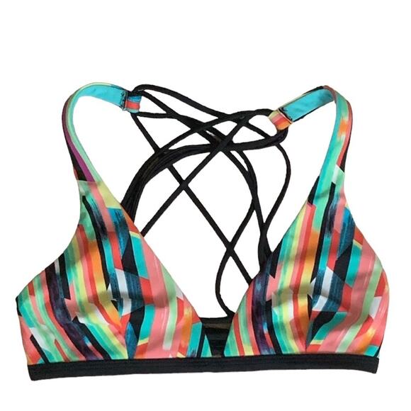 Bikini Swim Top Strappy Cross Bright Back Multi Color Size XS - Picture 1 of 6